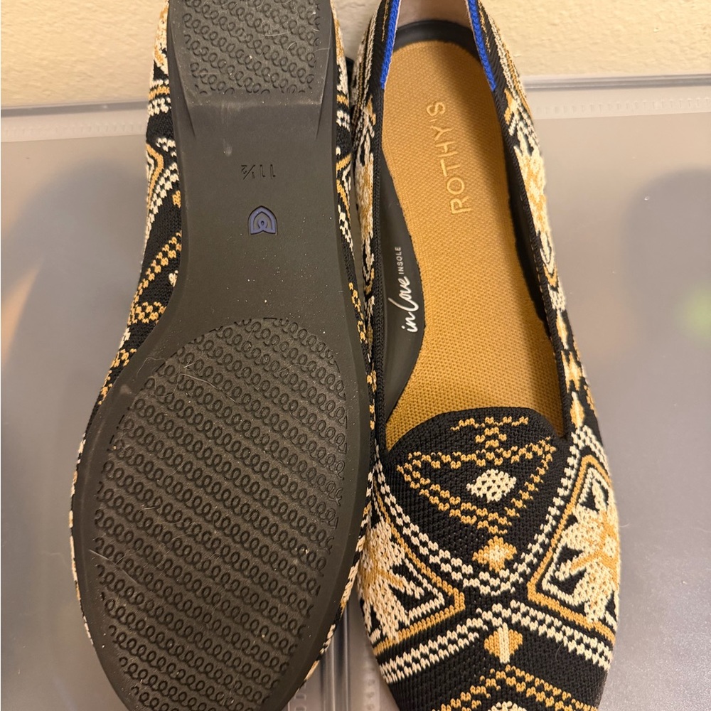 Rothy's Black, Gold & Cream Geometric Knit Flats - Picture 3 of 3